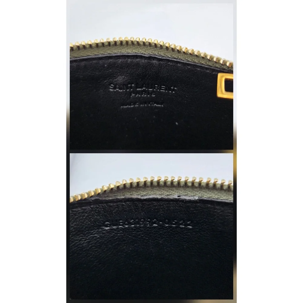 Saint Laurent Fragments Zipped Card Case Sage Green Leather Gold Hardware Italy
